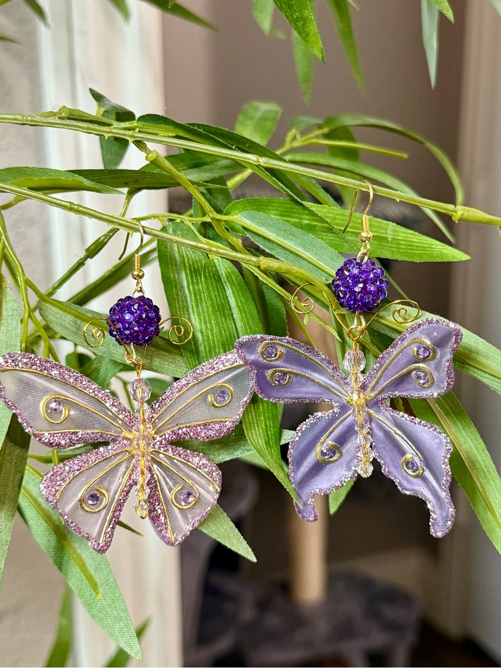 Handmade Pastel Purple Butterfly Dangle Earrings Fairycore Whimsical Boho